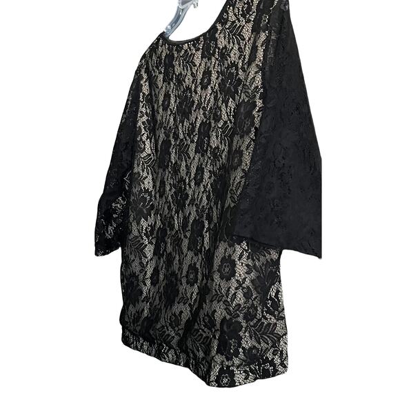 FADED GLORY WOMAN 3/4 SLV PULL-OVER LACE OVERLAY BLOUSE, WOMENS, 22W/24W-TAN BLK - Picture 5 of 11
